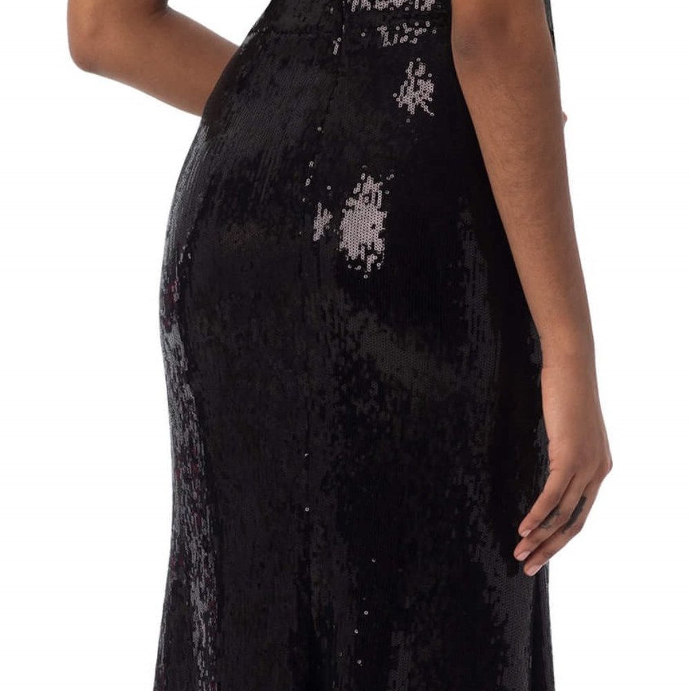 Sequin One Shoulder Cut Out Black Dress - Picture 7 of 9